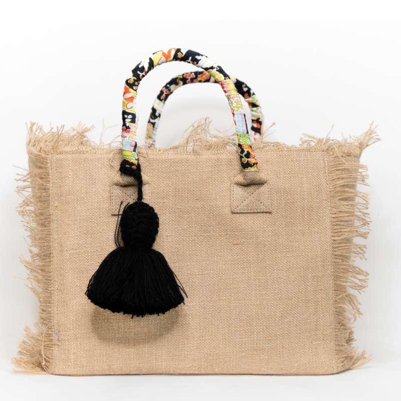 CABAS SIMONE FRANGE POMPON NOIR