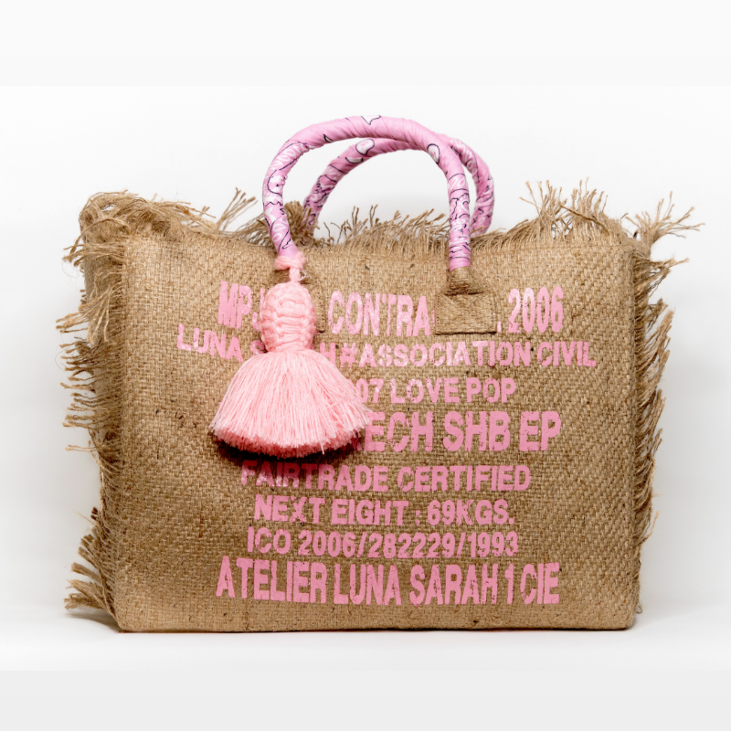 CABAS SIMONE FRANGE POMPON ROSE